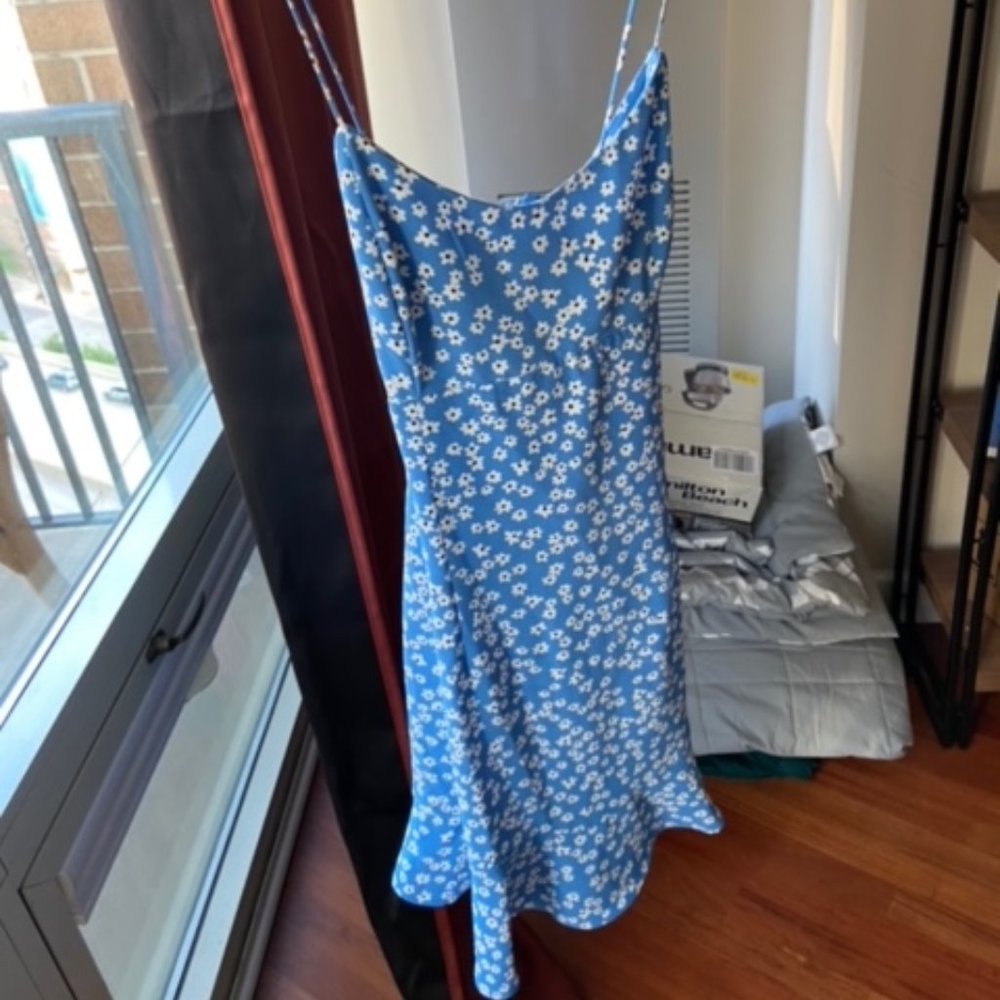 Zara Blue Mini Dress with White Flowers Size Small
